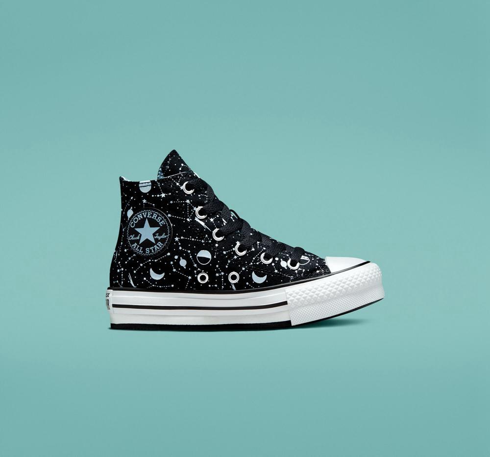 Black / Lt Armory Blue / White Girls\' Converse Chuck Taylor All Star Eva Lift Platform Constellations Big Kids High Tops  India |  SZJA-83516