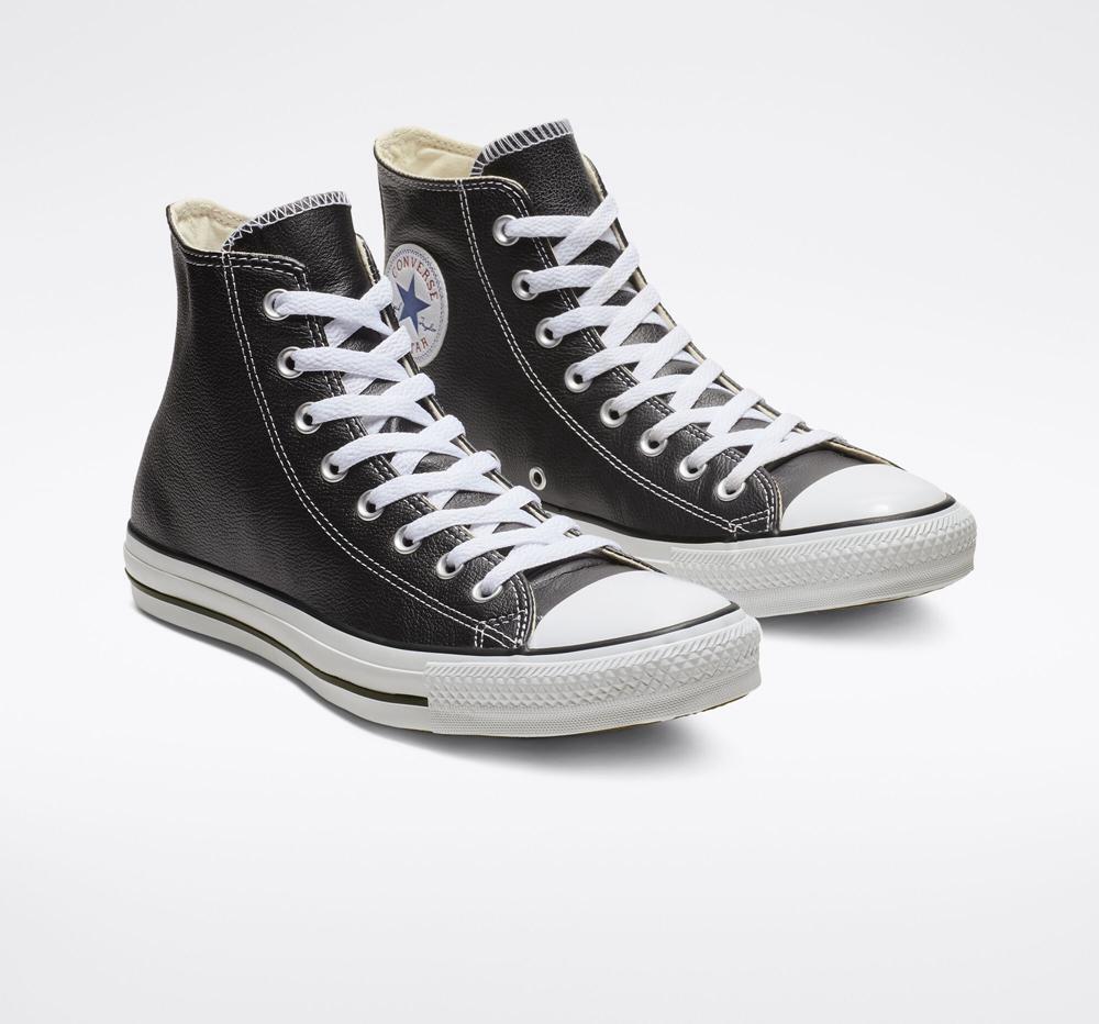 Black Men's Converse Chuck Taylor All Star Leather Unisex High Tops  India |  QOWR-10294