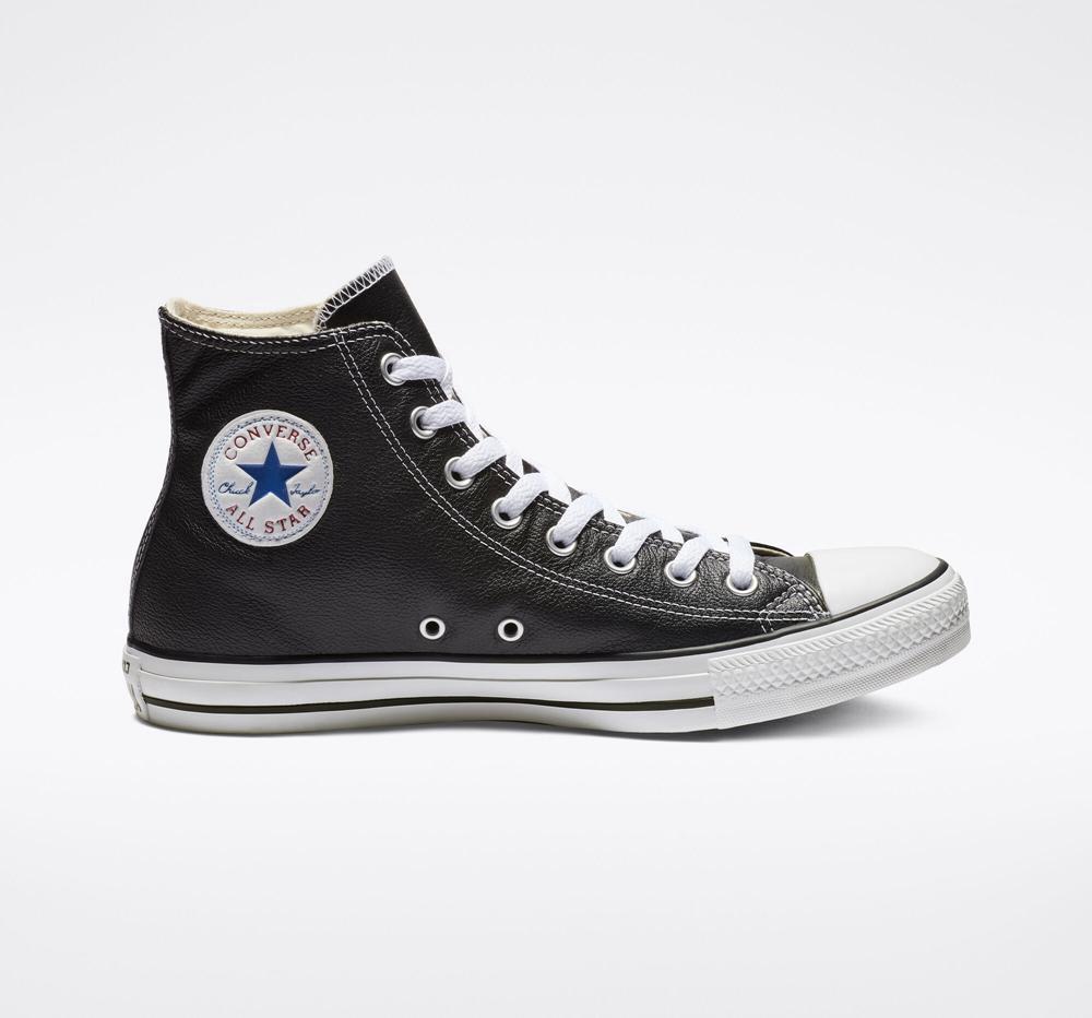 Black Men\'s Converse Chuck Taylor All Star Leather Unisex High Tops  India |  QOWR-10294