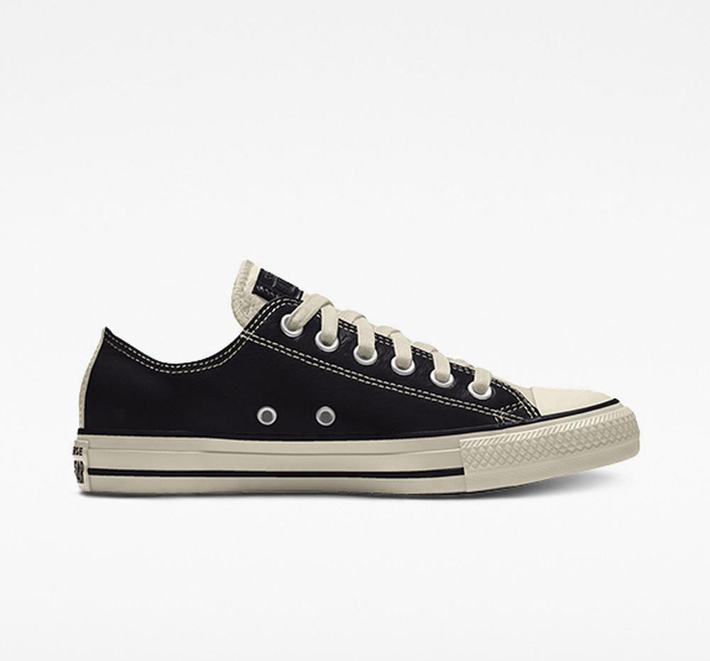 Black Men\'s Converse Custom Chuck Taylor All Star Leather By You Unisex Low Tops  India |  FIQH-48105