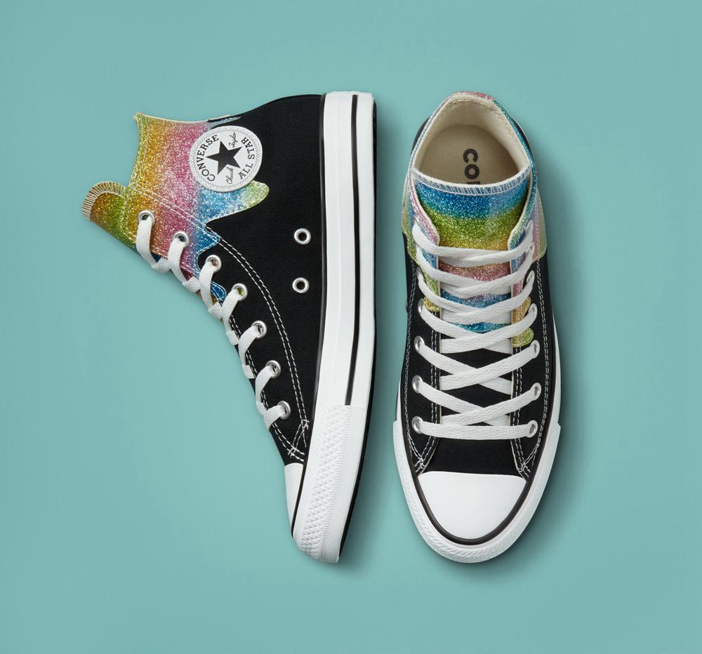 Black / Natural Ivory Girls' Converse Chuck Taylor All Star Glitter Drip Big Kids High Tops  India |  SRQU-52803