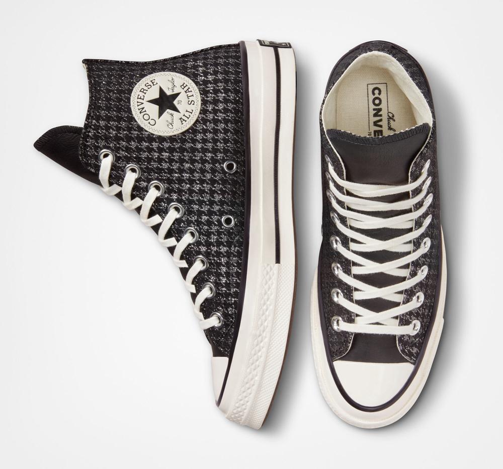 Black / Pure Silver / Egret Women's Converse Chuck 70 Houndstooth Shine High Tops  India |  EXVP-50981