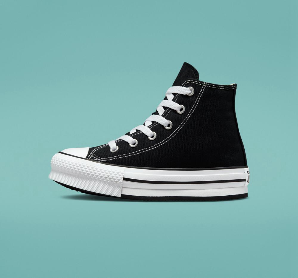 Black / White / Black Girls' Converse Chuck Taylor All Star Lift Platform Little Kids High Tops  India |  XSEV-03849