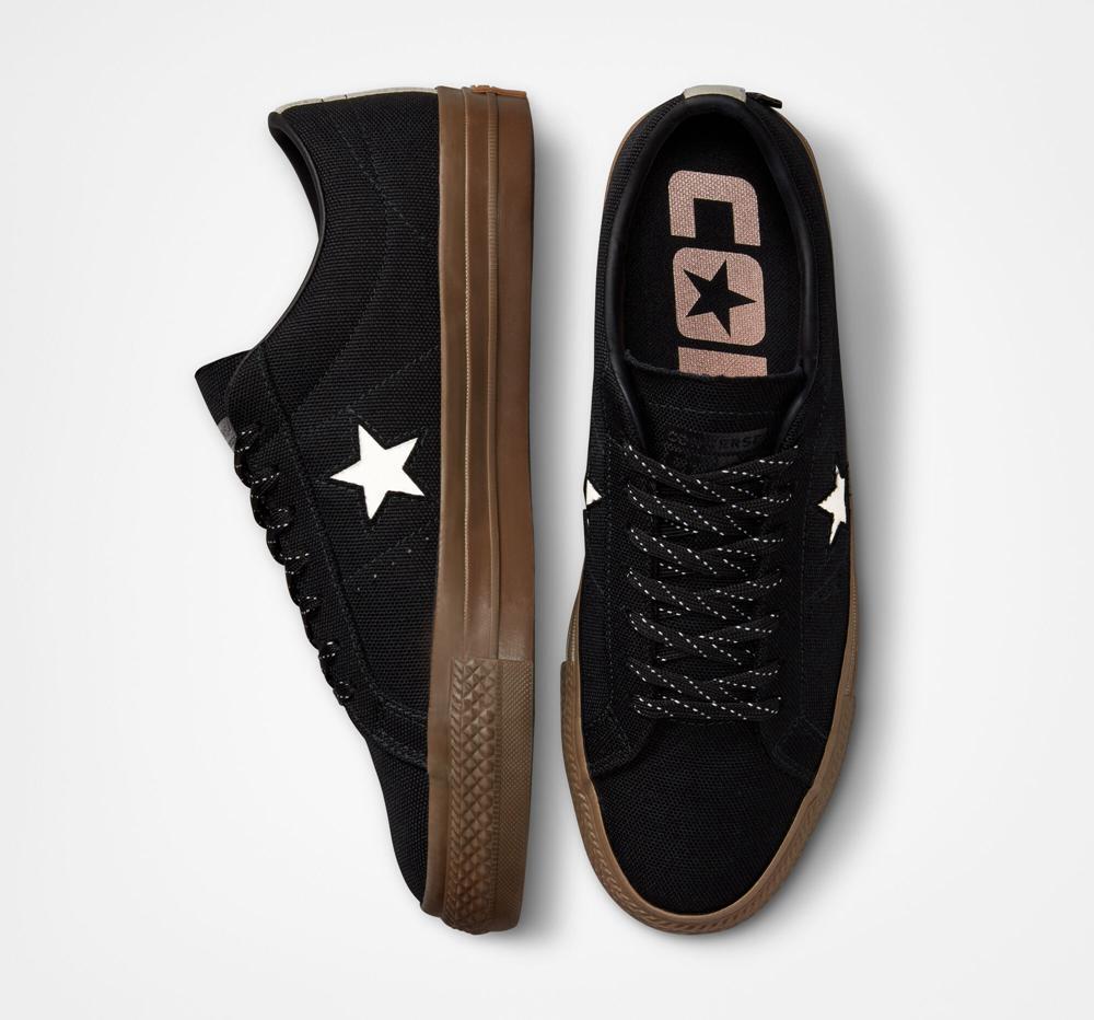 Black / White / Dark Gum Men's Converse One Star Pro Cordura Canvas Skate Low Tops  India |  DPOU-81062