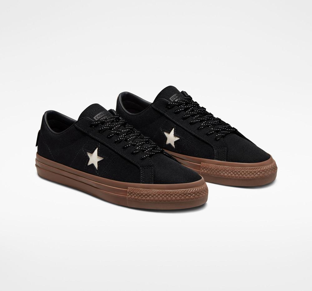 Black / White / Dark Gum Men's Converse One Star Pro Cordura Canvas Skate Low Tops  India |  DPOU-81062