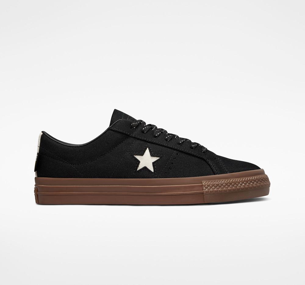 Black / White / Dark Gum Men\'s Converse One Star Pro Cordura Canvas Skate Low Tops  India |  DPOU-81062