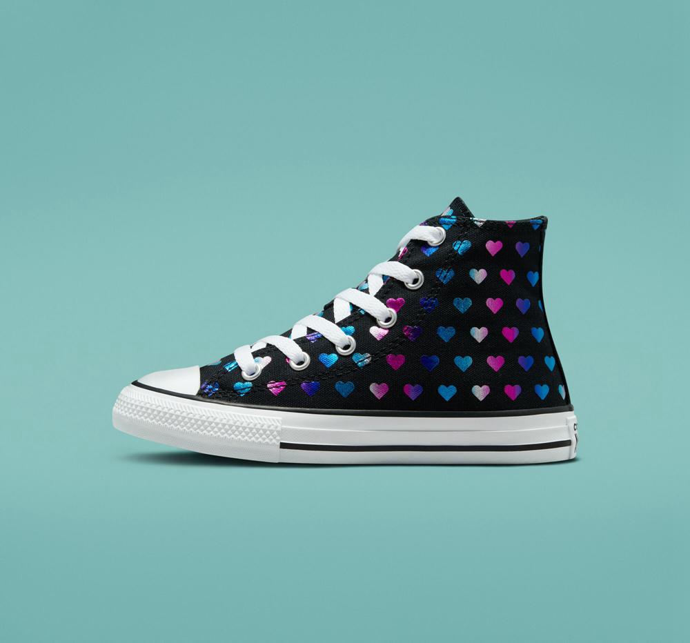 Black / White / Pink Girls' Converse Chuck Taylor All Star Foil Hearts Little Kids High Tops  India |  YSZC-64810