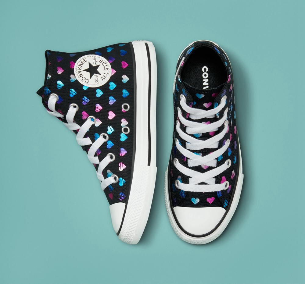 Black / White / Pink Girls' Converse Chuck Taylor All Star Foil Hearts Little Kids High Tops  India |  YSZC-64810