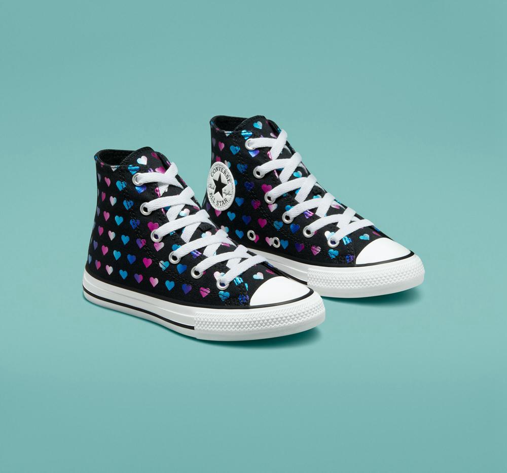 Black / White / Pink Girls' Converse Chuck Taylor All Star Foil Hearts Little Kids High Tops  India |  YSZC-64810