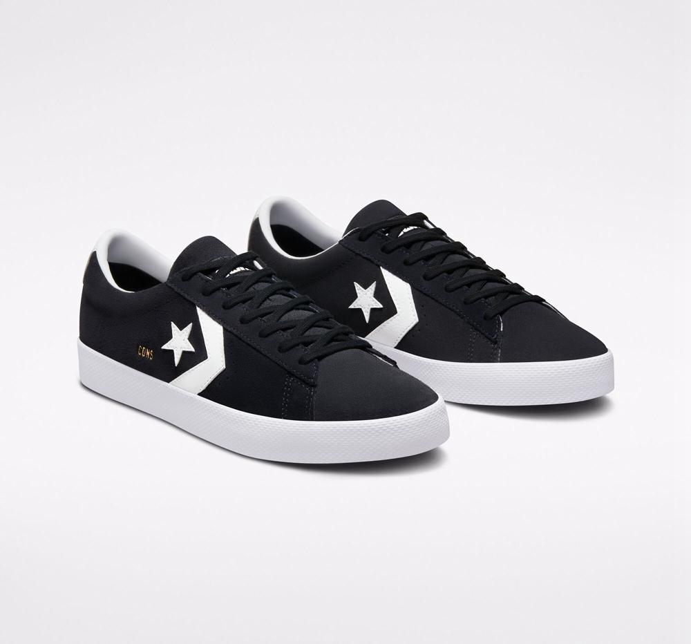 Black / White / White Men's Converse Cons Pl Vulc Pro Suede Skate Low Tops  India |  QMNB-19237