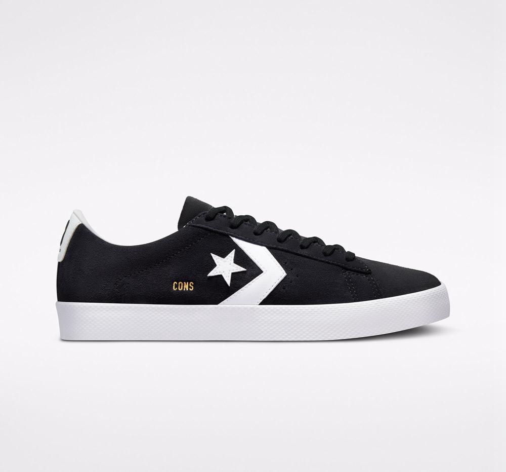 Black / White / White Men\'s Converse Cons Pl Vulc Pro Suede Skate Low Tops  India |  QMNB-19237