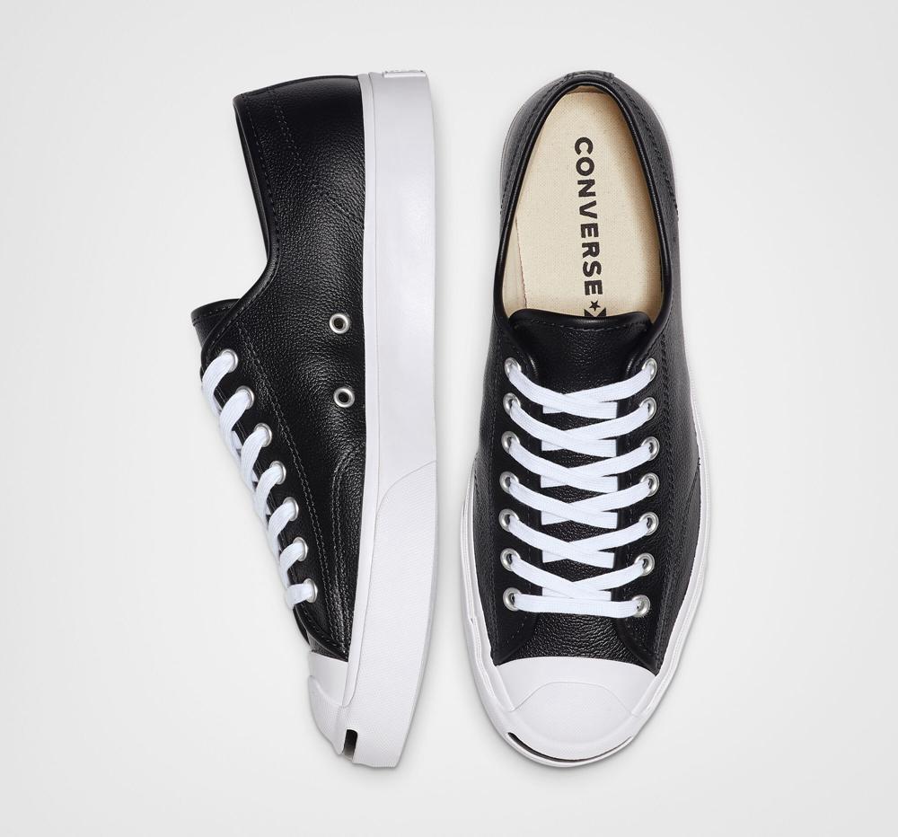 Black / White / White Men's Converse Jack Purcell Leather Unisex Low Tops  India |  HXJU-78924