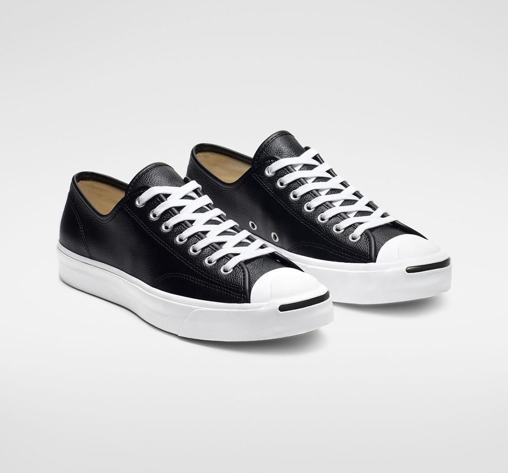 Black / White / White Men's Converse Jack Purcell Leather Unisex Low Tops  India |  HXJU-78924