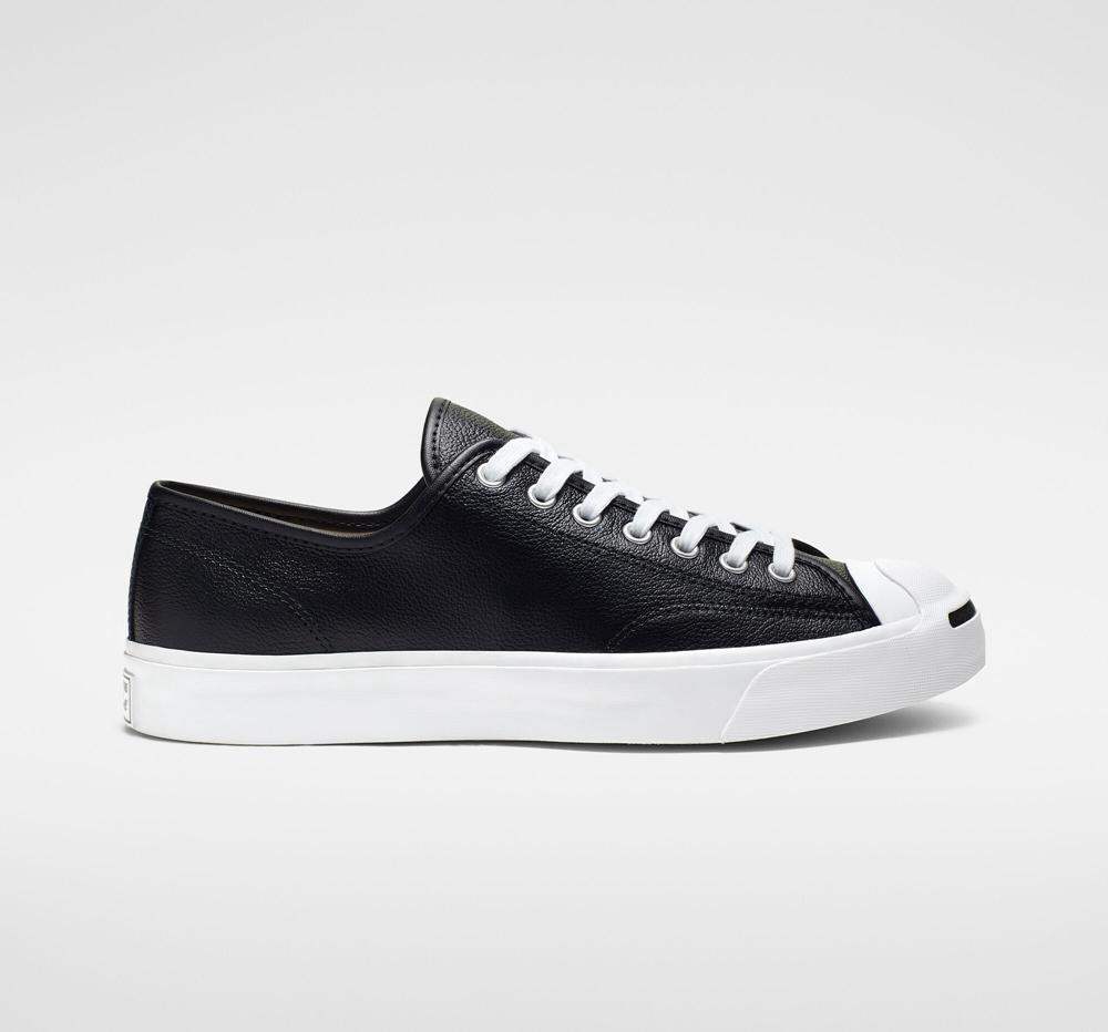 Black / White / White Men\'s Converse Jack Purcell Leather Unisex Low Tops  India |  HXJU-78924