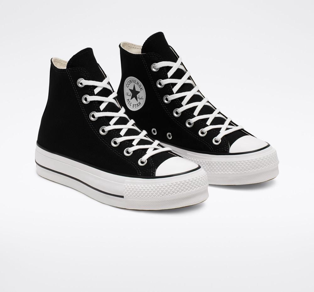 Black / White / White Women's Converse Chuck Taylor All Star Lift Platform Canvas High Tops  India |  BIHQ-08639