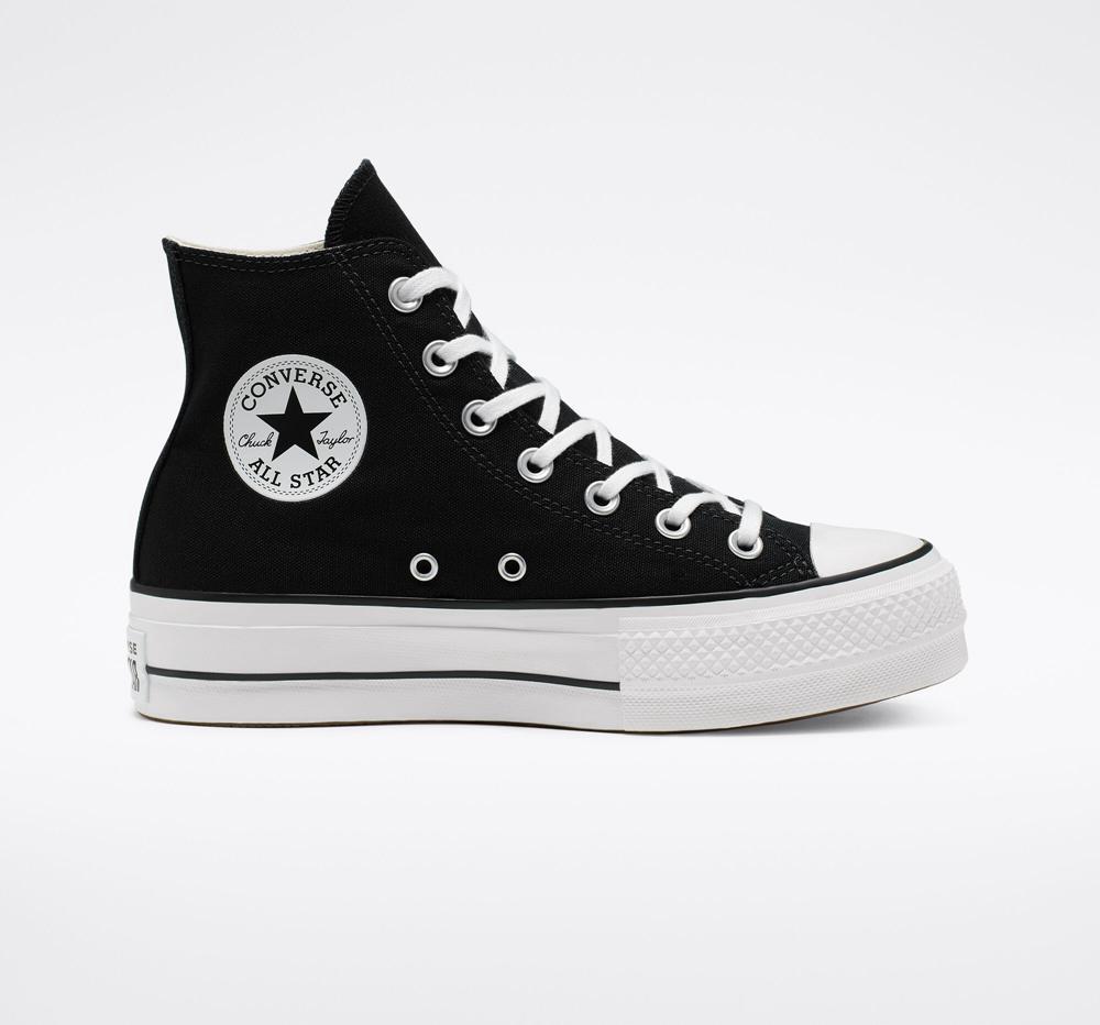 Black / White / White Women\'s Converse Chuck Taylor All Star Lift Platform Canvas High Tops  India |  BIHQ-08639