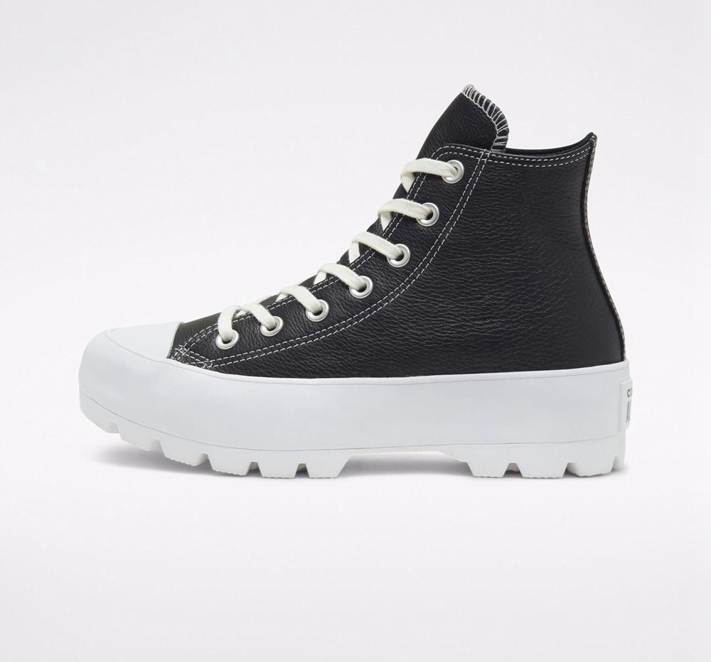 Black / White / White Women's Converse Chuck Taylor All Star Lugged Leather High Tops  India |  BJWN-17950