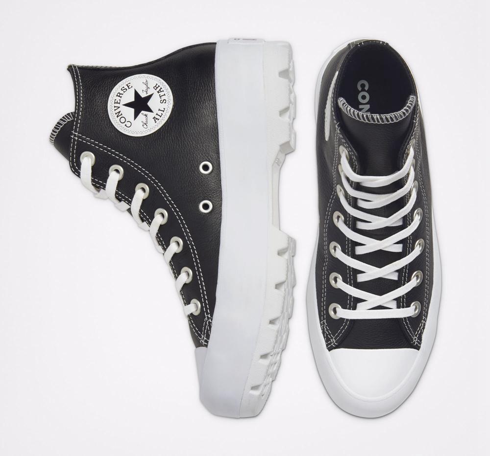 Black / White / White Women's Converse Chuck Taylor All Star Lugged Leather High Tops  India |  BJWN-17950