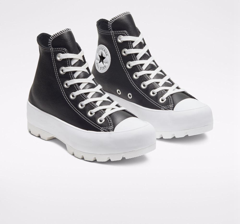 Black / White / White Women's Converse Chuck Taylor All Star Lugged Leather High Tops  India |  BJWN-17950