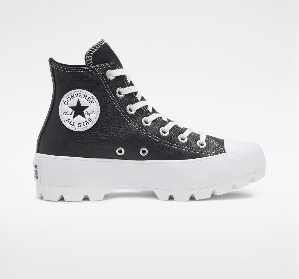 Black / White / White Women\'s Converse Chuck Taylor All Star Lugged Leather High Tops  India |  BJWN-17950