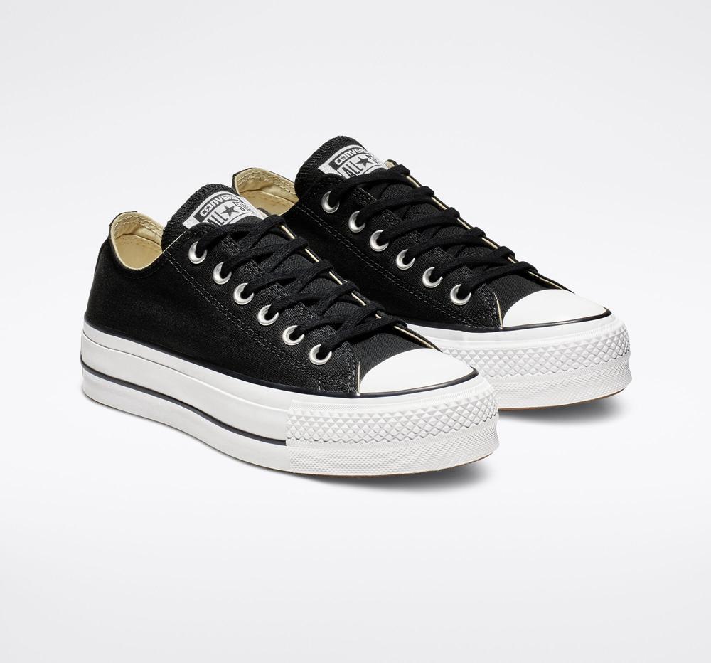 Black / White / White Women's Converse Chuck Taylor All Star Lift Platform Canvas Low Tops  India |  KCOA-54793