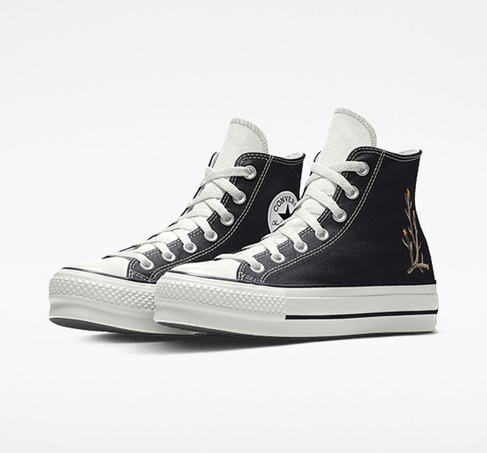 Black Women\'s Converse Custom Chuck Taylor All Star Lift Platform Embroidery By You Unisex High Tops  India |  NACZ-67805