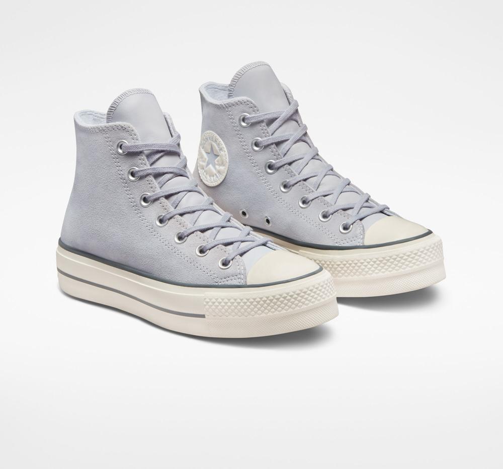 Blue Gravel / Iron Grey / Egret Women's Converse Chuck Taylor All Star Lift Suede High Top Platform Shoes  India |  FOQU-40382