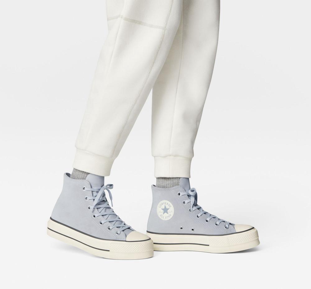 Blue Gravel / Iron Grey / Egret Women's Converse Chuck Taylor All Star Lift Suede High Top Platform Shoes  India |  FOQU-40382