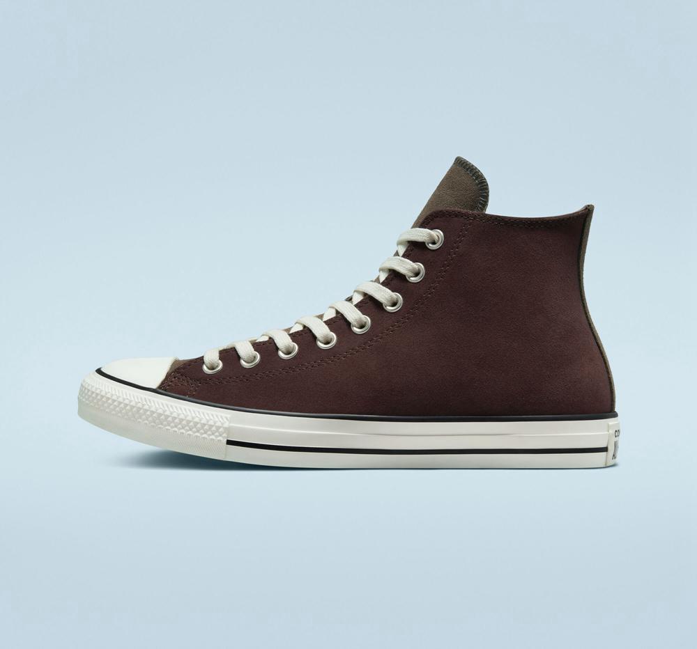 Brown Dark Root / Engine Smoke / Egret Men's Converse Chuck Taylor All Star Earthy Suede Unisex High Tops  India |  FRQK-89324