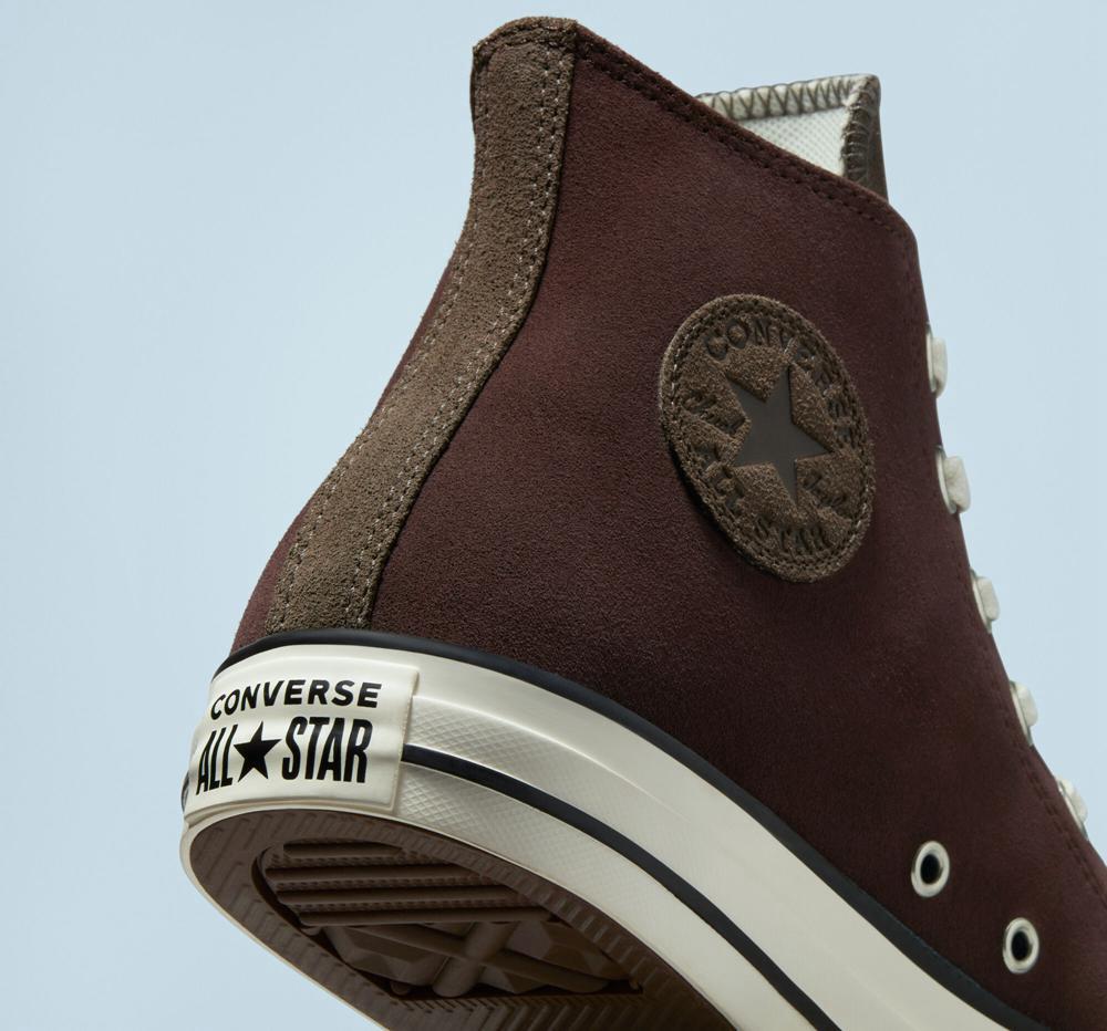 Brown Dark Root / Engine Smoke / Egret Men's Converse Chuck Taylor All Star Earthy Suede Unisex High Tops  India |  FRQK-89324