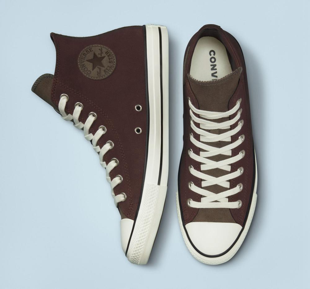 Brown Dark Root / Engine Smoke / Egret Men's Converse Chuck Taylor All Star Earthy Suede Unisex High Tops  India |  FRQK-89324