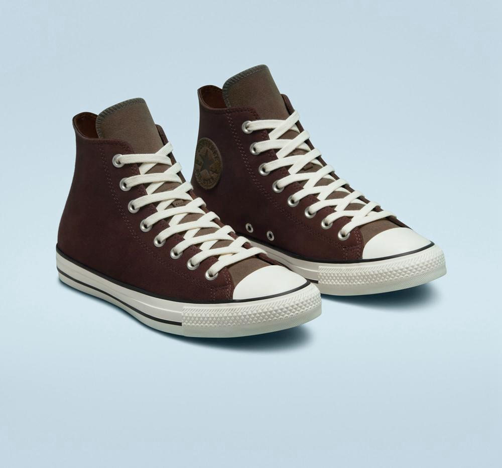 Brown Dark Root / Engine Smoke / Egret Men's Converse Chuck Taylor All Star Earthy Suede Unisex High Tops  India |  FRQK-89324