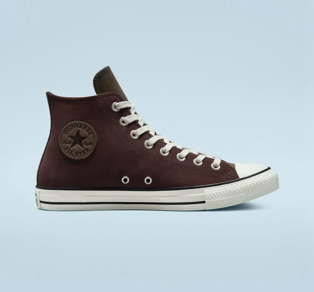 Brown Dark Root / Engine Smoke / Egret Men\'s Converse Chuck Taylor All Star Earthy Suede Unisex High Tops  India |  FRQK-89324