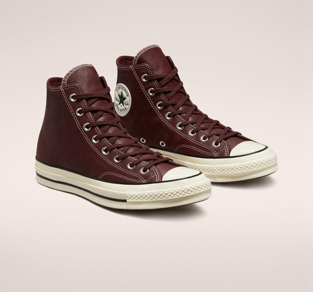 Brown El Dorado / Egret / Black Men's Converse Chuck 70 Leather Seasonal Color Unisex High Tops  India |  UJHB-13029