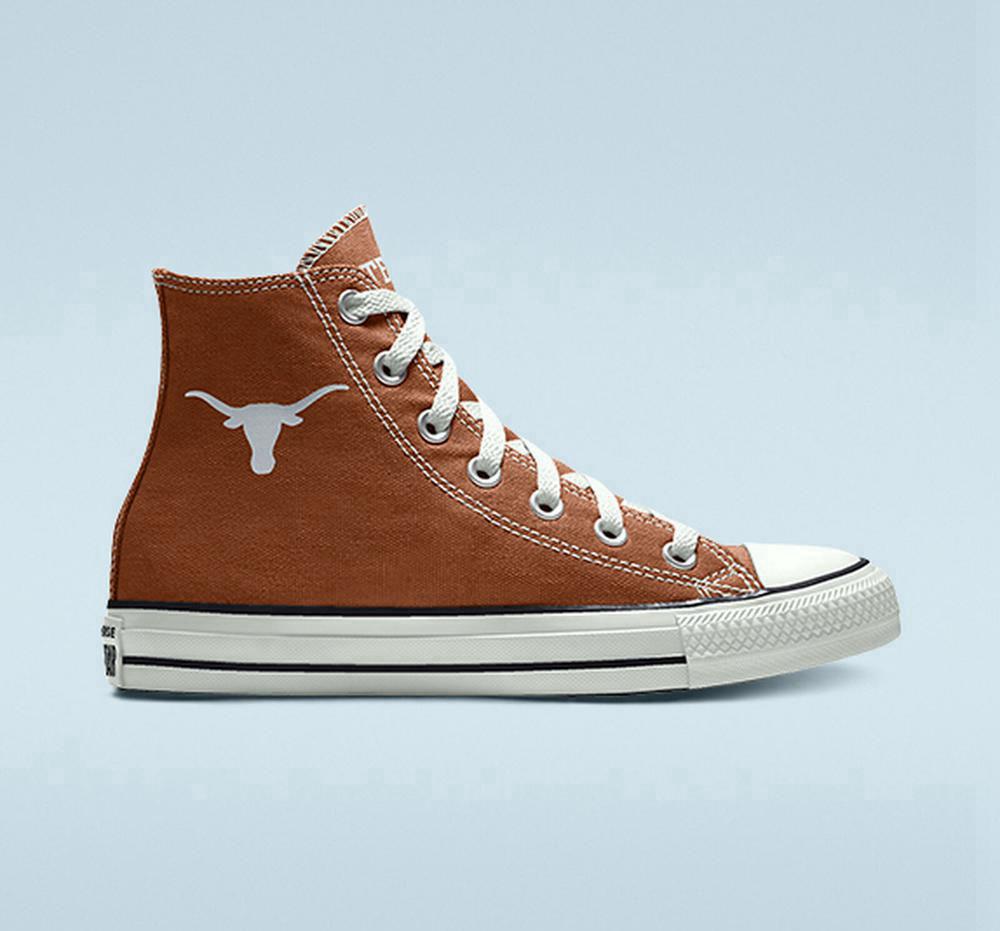 Brown Men\'s Converse Custom Chuck Taylor All Star University Of Texas Longhorns By You Unisex High Tops  India |  ZBAU-36127