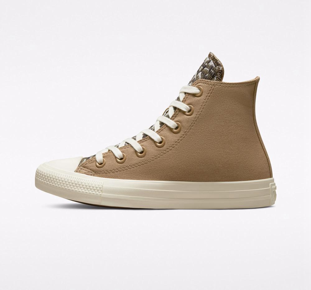 Brown Sand Dune / Egret / Dark Raisin Women's Converse Chuck Taylor All Star Jacquard Camo High Tops  India |  CWVK-86307