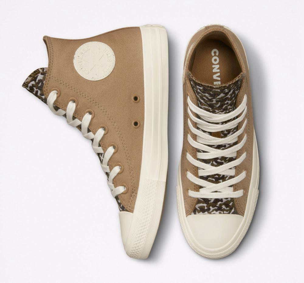 Brown Sand Dune / Egret / Dark Raisin Women's Converse Chuck Taylor All Star Jacquard Camo High Tops  India |  CWVK-86307