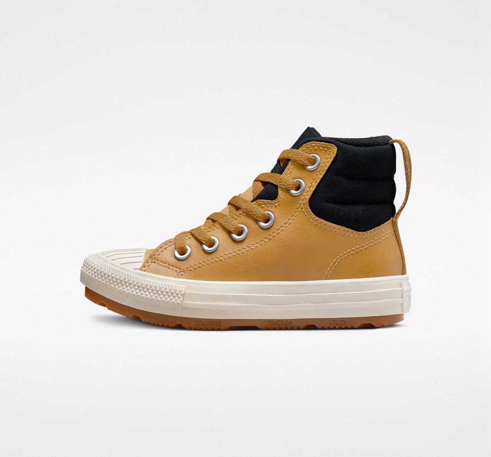 Brown Wheat / Black / Pale Putty Girls' Converse Leather Chuck Taylor All Star Berkshire Boot Color Little Kids High Tops  India |  GUHB-59427