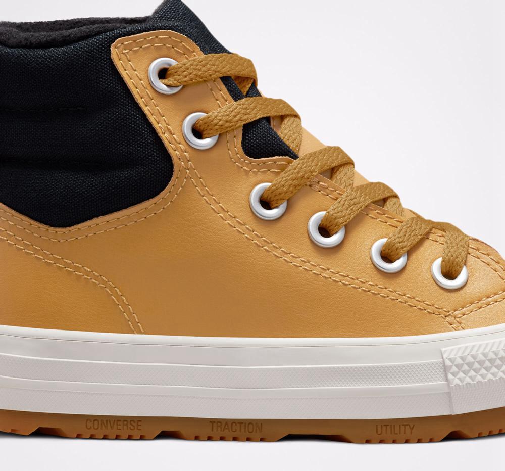 Brown Wheat / Black / Pale Putty Girls' Converse Leather Chuck Taylor All Star Berkshire Boot Color Little Kids High Tops  India |  GUHB-59427