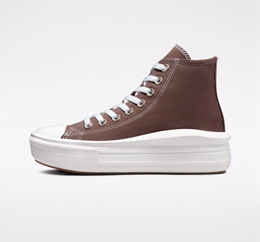 Brown / White Women's Converse Chuck Taylor All Star Move Platform High Tops  India |  URLD-18497