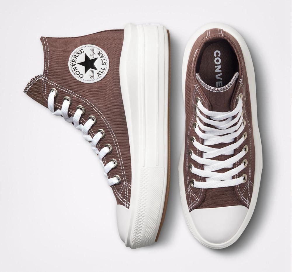 Brown / White Women's Converse Chuck Taylor All Star Move Platform High Tops  India |  URLD-18497