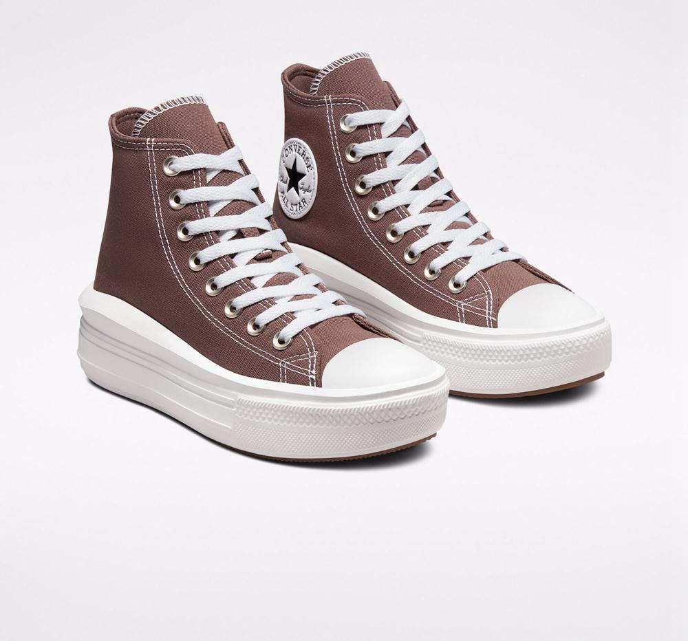 Brown / White Women's Converse Chuck Taylor All Star Move Platform High Tops  India |  URLD-18497