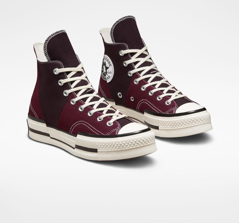 Burgundy Dark Beetroot / Egret / Black Men's Converse Chuck 70 Plus Unisex High Top Platform Shoes  India |  ASDR-50439