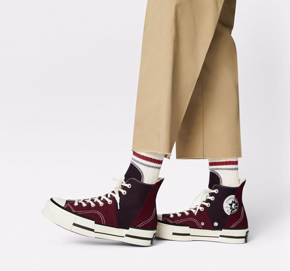 Burgundy Dark Beetroot / Egret / Black Men's Converse Chuck 70 Plus Unisex High Top Platform Shoes  India |  ASDR-50439