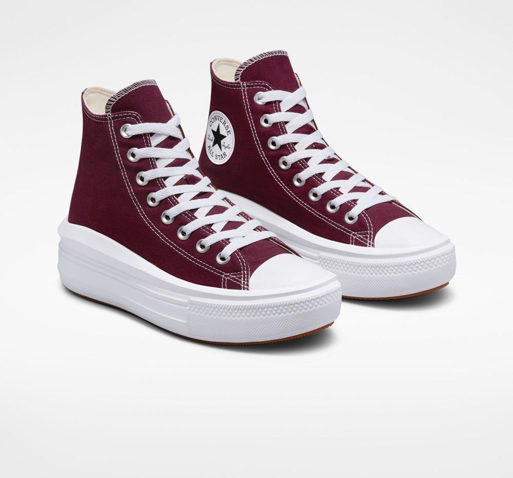 Burgundy Dark Beetroot / White / White Women's Converse Chuck Taylor All Star Move High Top Platform Shoes  India |  DOJQ-45216