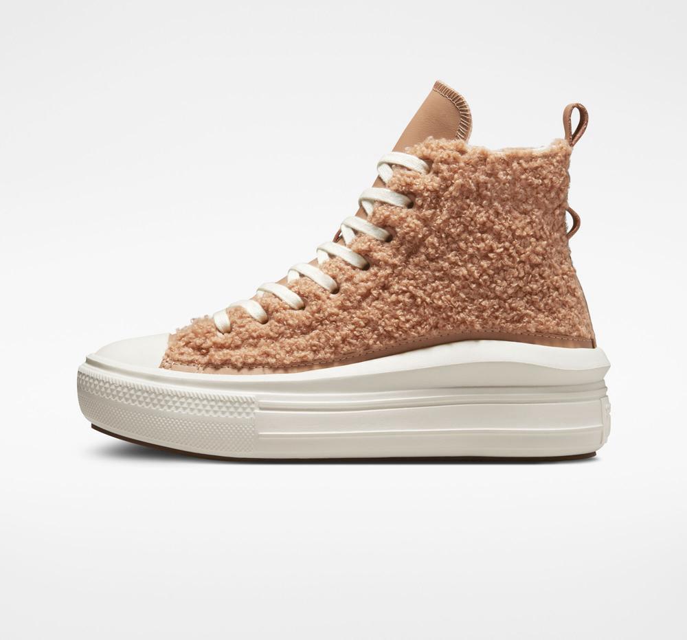 Coral Champagne Tan / Egret / Egret Women's Converse Chuck Taylor All Star Move Sherpa High Top Platform Shoes  India |  PJUD-34596