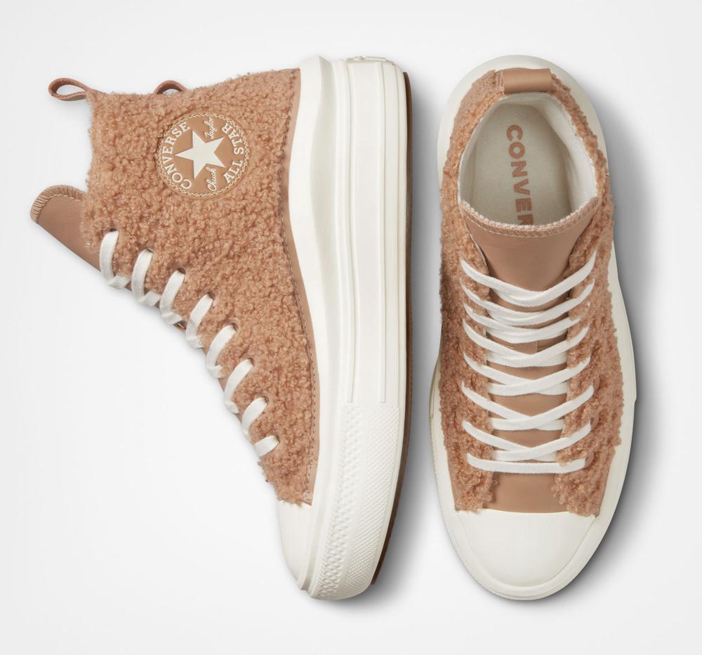 Coral Champagne Tan / Egret / Egret Women's Converse Chuck Taylor All Star Move Sherpa High Top Platform Shoes  India |  PJUD-34596