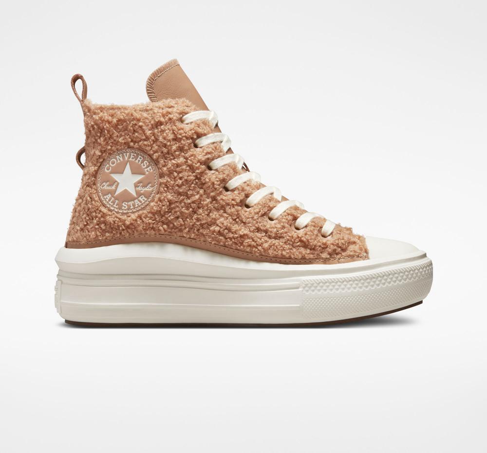 Coral Champagne Tan / Egret / Egret Women\'s Converse Chuck Taylor All Star Move Sherpa High Top Platform Shoes  India |  PJUD-34596