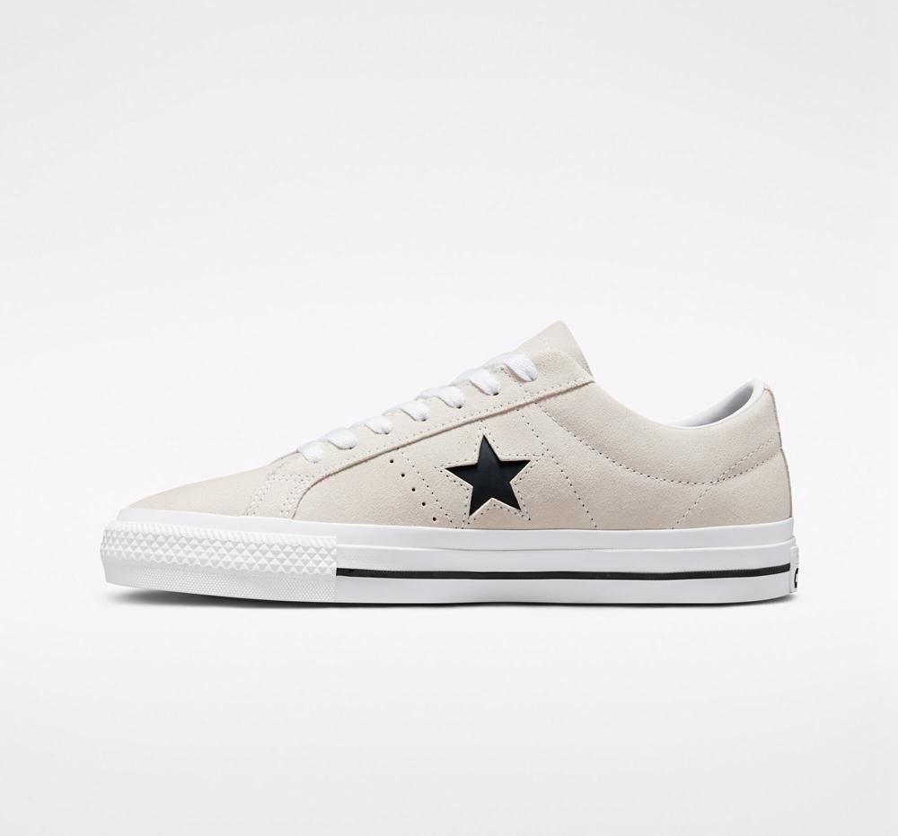 Egret / White / Black Men's Converse Cons One Star Pro Suede Skate Low Tops  India |  NJRH-58079