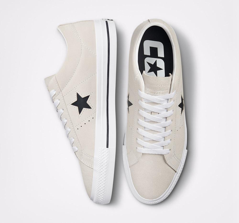 Egret / White / Black Men's Converse Cons One Star Pro Suede Skate Low Tops  India |  NJRH-58079